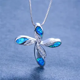 Pendant Necklaces Boho Female Big Cross Pendants Fashion White Blue Fire Opal Necklace Vintage Black Gold Wedding For WomenPendant