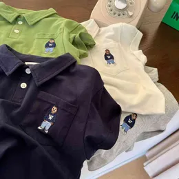 Polo da bambino ricamata a maniche corte per bambini e ragazzi, moda estiva, a maniche corte, con risvolto, manica corta