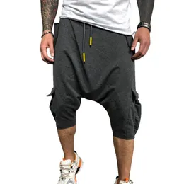 Herrbyxor sommar män baggy casual sweatpants höftbyxor dragskon kalvlängd kors joggar pantalones hombre fickor