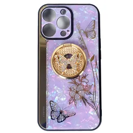Bling Rhinestone Bracket Phone Cases Designer Case Cover Butterfly Diamond Golden Line Covers för iPhone XR X 11 12 13 Pro Max