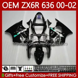 OEM-Karosserie für KAWASAKI NINJA ZX-6R ZX-636 ZX-600 ZX 6R 600 CC 6 R 2000-2002 133Nr.197 ZX 636 600CC ZX636 Gloss Black ZX6R 00 01 02 ZX600 2000 2001 2002 Einspritzverkleidung