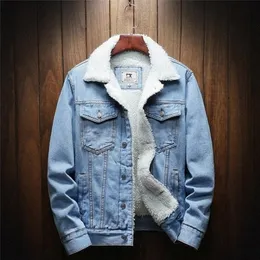 MKASS Men Jacket Coat Trendy Warm Fleece Denim Jacket Winter Fashion Mens Jean Jacket Outwear Male Cowboy Plus Size 6XL 201127