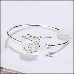 Other Bracelets Jewelry Flower Korean Sweet Cherry Blossom Open 925 Sterling Sier Temperament Female Literary Trendy Resizable Sbr094 Drop D