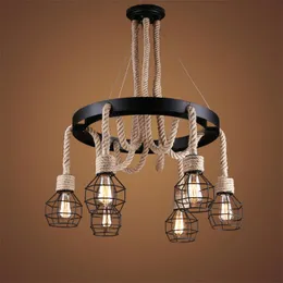 Подвесные лампы ретро веревка люстра американская промышленная ветряная лампа гостиная ресторан кофейная батон