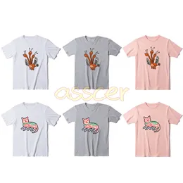 패션 브랜드 남성과 여자 T 셔츠 디자이너 고양이 인쇄 티셔츠 고품질 짧은 소매 면화 티셔츠 망 의류 아시아 크기 M-2XL