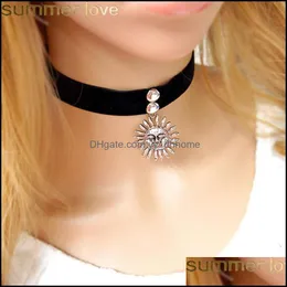 Chokers Necklaces Pendants Jewelry Trendy Vintage Black Veet Gothic Choker Necklace Big Sun Charm Pendant For Elegant Girl Women Drop Deli