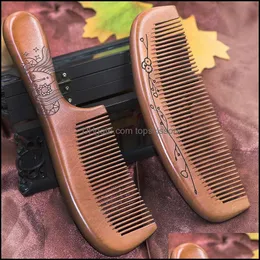 Hair Brushes Care Styling Tools Products Best Selling Carved Peach Wood Comb Laser Engraving Home Curly Anti-Static Loss Sz007 Drop Delive