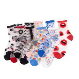 Happy Socks Women Calletins Meias Kawaii Meia Przezroczyste paski Krótkie letnie skarpetki Kobiet Skarpetki w kalcynach harajuku t200916