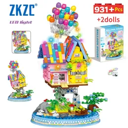 931 PCS CityFriends Suspanded Gravity Balloon Flying House Building Blocks LED Lights Architecture Bricks Toy for Children Girl 220715