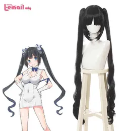 L- 메일 가발 합성 헤어 칼 오레라 리아 Hestia Kami Sama Cosplay 가발 긴 검은 느슨한 파도 포니 테일 난방 가발 220505