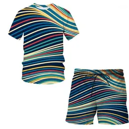 Мужские спортивные костюмы 202222222222222 годы для мальчиков шейки с коротким рукавом наборы абстрактные шаблоны 3D Print Stripe Forts Short