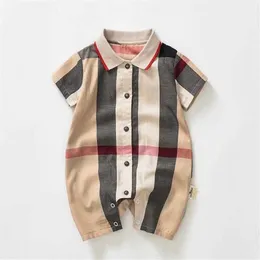 Pojkar Plaid Romper Toddler Baby Kids Lapel Single Breasted Jumpsuits Designer Infant Onesie Nyfödda Casual Clothes267i