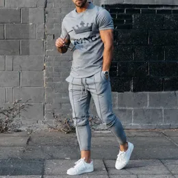 Spring Autumn New Mens Short Sleeve Pants Set 3D Digital Printing Tracksuits Fashion 2 Piece Outfit For Men Tops and Drawstring Pants Suits Mens Casual Clothes