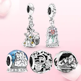 Nowa popularna 925 Sterling Silver Charm piękna i bestia wisząca dekoracja nadaje się do prymitywnej bransoletki Pandora damska biżuteria akcesoria mody prezent