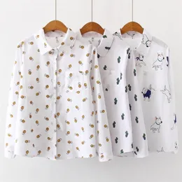 Kvinnor BLOUSES CARTOON DOG BEE PRINT TOPS Kvinnlig långärmad plus storlek 2xl 3xl skjortor damer Kläder Bomull Fashion Women Shirts 210308