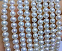 Weiß, Rosa, Lila, 100 % reine natürliche Süßwasserperlen, 7–8 mm, nahezu perfekte Kreisperle, halbfertig, 34–36 cm für DIY-Armband und Halskette