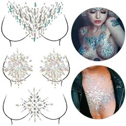 Jewels Tattoo Rhinestone Stickers Body Gems Glitter Self-Adhesive Chest Decals Crystal Flash Mermaid Gemstone Decoration