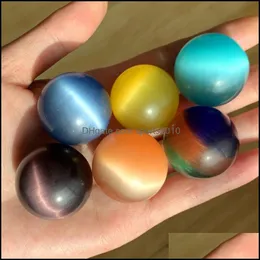 Konst och hantverk Arts Gifts Home Garden 30mm 7 Chakra Round Cats Eye Crystal Opal Stone Ball Mosaic Craft Gift Yoga Hand P Dhkoo