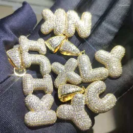 Kolye Kolyeleri 26 Baş harfleri Erkekler İçin Özel Kabarcık Harfleri Zinciri Altın Renk Kübik Kübik Zirkon Hip Hop Charm Jewelrypendent