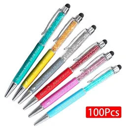 100Pcs Personalized Pen Engraved Metal Ballpoint Pens Diamond Customize Company Baby Shower Baptism Wedding Gift Decoration 220704