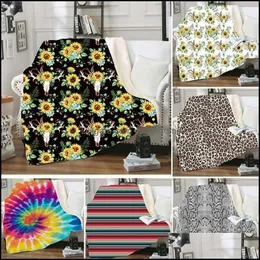 Coperte Tessili per la casa Giardino La più recente coperta Sherpa 150X130 cm Girasole Floreale Leopardo Stampato in 3D Adt Bambini Inverno Peluche Scialle Divano Divano T