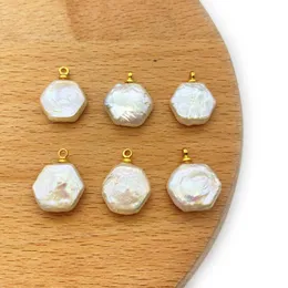 Pendant Necklaces 2pcs/pack Hexagon Shaped Natural Freshwater Pearl Charms White Color DIY For Making Necklace Earrings Accessions 13x16mmPe