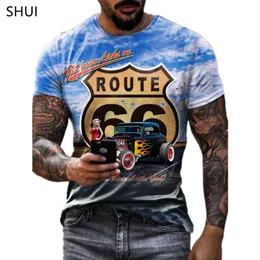 Summer Mens T Shirts Oversized Loose Clothes Vintage Short Sleeve Fashion 66 Letters Printed O Collared Tshirts Route 66 Men 220607