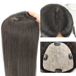 Remy Slik Base Human Hair Topper for Women Natural Black color Straight Clip in Pieces 13x15cm