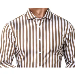 럭셔리 맨 셔츠 진한 갈색 초크 스트라이프 드레스 셔츠 남자 셔츠 셔츠 재단사 만든 셔츠 커피 스트라이프면 사업 셔츠 220516