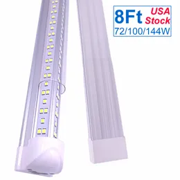 8FT Integrado LED Tubo Luz de Luz V Forma 72W 100W 144W (150W 200W 300W equivalente fluorescente), funciona sem lastro de T8, plug and play, tampa de lente clara, frio branco Oêmulo