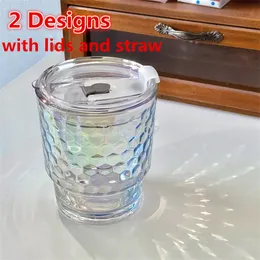 Nuove tazze in vetro colorato con 2 design con coperchio e cannuccia Tazza da 400 ml Tazza in vetro di bambù Consegna veloce EE