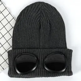 Beanie/Skull Caps 2022 Winter Women Knitted Hip Hop Beanie With Goggle Decoration Female Pilot Style Skull Cap Hat H3 Vcjik