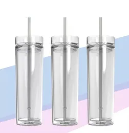 local warehouse 500ml Acrylic tumblers double walled Juice cup plastic cups 16oz coffee tumblers with two layer straw lid cover 60pcs/carton