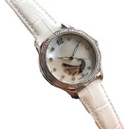 Boutique-Damenuhr, 32 mm, mechanisches Uhrwerk, Gehäuse aus Edelstahl 316, Leder mit hochfestem Glasspiegel, modische Persönlichkeit, mit Box, Diamantuhren 2022