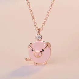 Pendant Necklaces Foydjew Cute Piglet Rose Gold Plated Pink Crystal Quartz Small Pig Clavicle Chain Necklace For WomenPendant