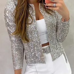 Long Sleeve Open Front Women Casual Female Jacket Sequin Pearls Buttons Coat ONeck Out Wear Ladies 220722