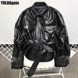 YOLOAgain women genuine leather jacket ladies turn down collar single breasted real leather jacket 201030