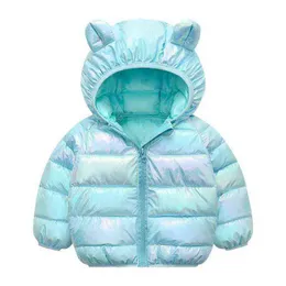 Bebê menino menina outono inverno quente jaqueta infantil jaquetas de moda brilhante com moletons de orelha 1-5y roupas infantis top