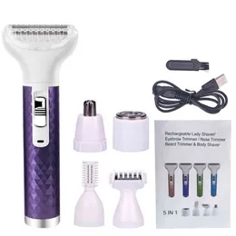 Portable 5in1 Elektrische Haar Remover Epilator Nat & Droog Dame Scheerapparaat Neus Trimmer Wenkbrauw Been Oksel Bikini 220509