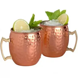 Copper Mugs Stainless Steel Beer Coffee Cup Moscow Mule Rose Gold Hammered Water Bottles Plated Drinkware FY4717 F0512