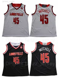 NCAA College Basketball 45 Donavan Mitchell Jerseys University Team Black Color White Away لعشاق الرياضة للتطريز القطني الخالص وخياطة أعلى جودة