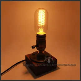 Table Lamps Retro Coffee Shop Lamp Wood Vintage Desk Dimmable 40W Edison Bulb 110V/220V Bedroom Bar Light WoodenTable