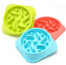 Plastic Pet Feeder Anti Choke Dog Bowl Puppy Cat Slow Down Eatting Feeder Healthy Diet Dish Jungle Design Pink Blue Green SN4920