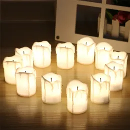 24pcsset LED Candle Electronic Tea Light Simulation Color Color in Planking Birthday Birthday Halloween Party Craft Candles 220524