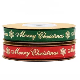 25 Yardslot 10 mm rot und grün Gold Stempel dekoratives Band Weihnachtsdekoration Ribbons Y201020
