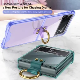Luksusowy projektant dla Samsung Galaxy Z Flip 3 5 Flip3 Flip 4 Flip4 Case Transparent Ring Wspornik 5G Składanie odporności na stander twarda pokrywa