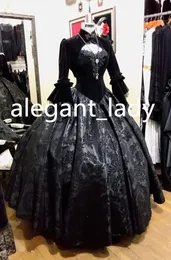 Historical Velvet Victorian Wedding Dress Jacket and Bustle Skirt Crimson Peak Black dark lace-up corset Gothic Wedding Gown