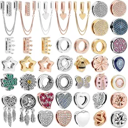 925 Gümüş Takılar Renk Yansımaları Klip Boncuklar Takılar Yuvarlak Kristal Taç Kalp Aşk Boncukları Orijinal Fit Bilek Mücevher Yapımı DIY Hediye