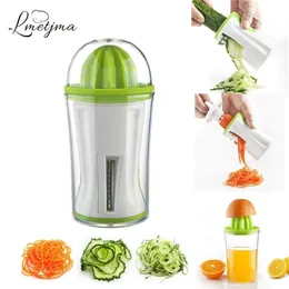 LMetjma 2 in 1 야채 나선형 슬라이서 Juicer 수동 야채 나선형 커터 Zucchini Noodle Spaghetti Maker KC0088 210319