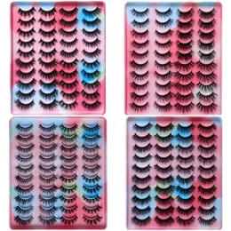 20 Paar flauschige Wimpern, weiche Locken, künstliche 3D-Nerzwimpern, dicke, lange Wimpernverlängerung, tierversuchsfreie Wimpern mit Regenbogen-Make-up-Tablett